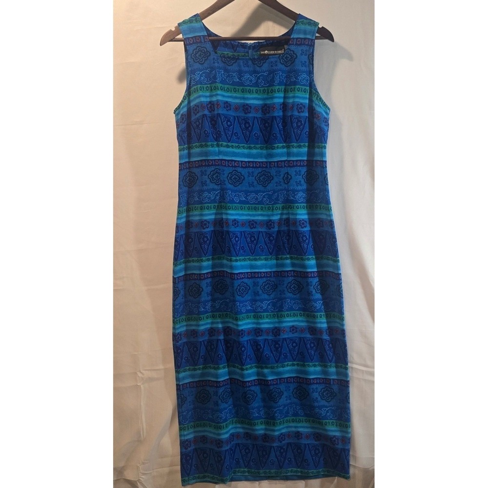 Sage Harbor Dress Blue‎ Green Paisley Floral Print Sleeveless Maxi Dress Size 8
